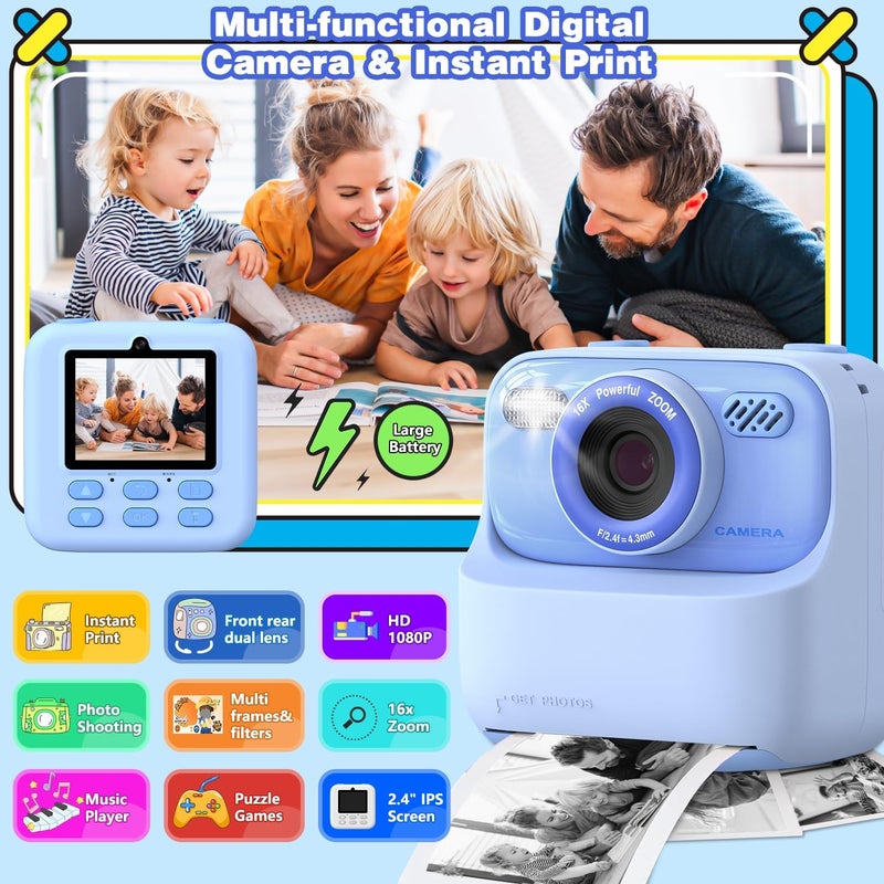 masterbee Kids Camera Instant Print Photo, Birthday Gifts for Girls and Boys, Kids Digital Camera Toys, 1080P HD Video, 3 4 5 6 7 8 9 10 11 12 Year Old Boy Gifts/Girl Gifts - Image 2